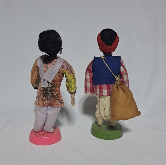 Vintage‎ 1950s Handmade Wooden / Cloth Indian Dolls - Set Of 2 - Picture 3 of 4